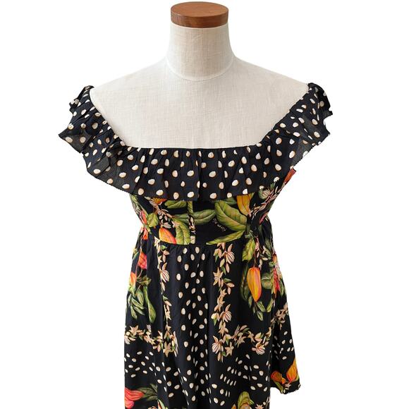 Farm Rio Cocoa Paradise Dark Botanical Print Mini Dress S - Picture 4 of 10